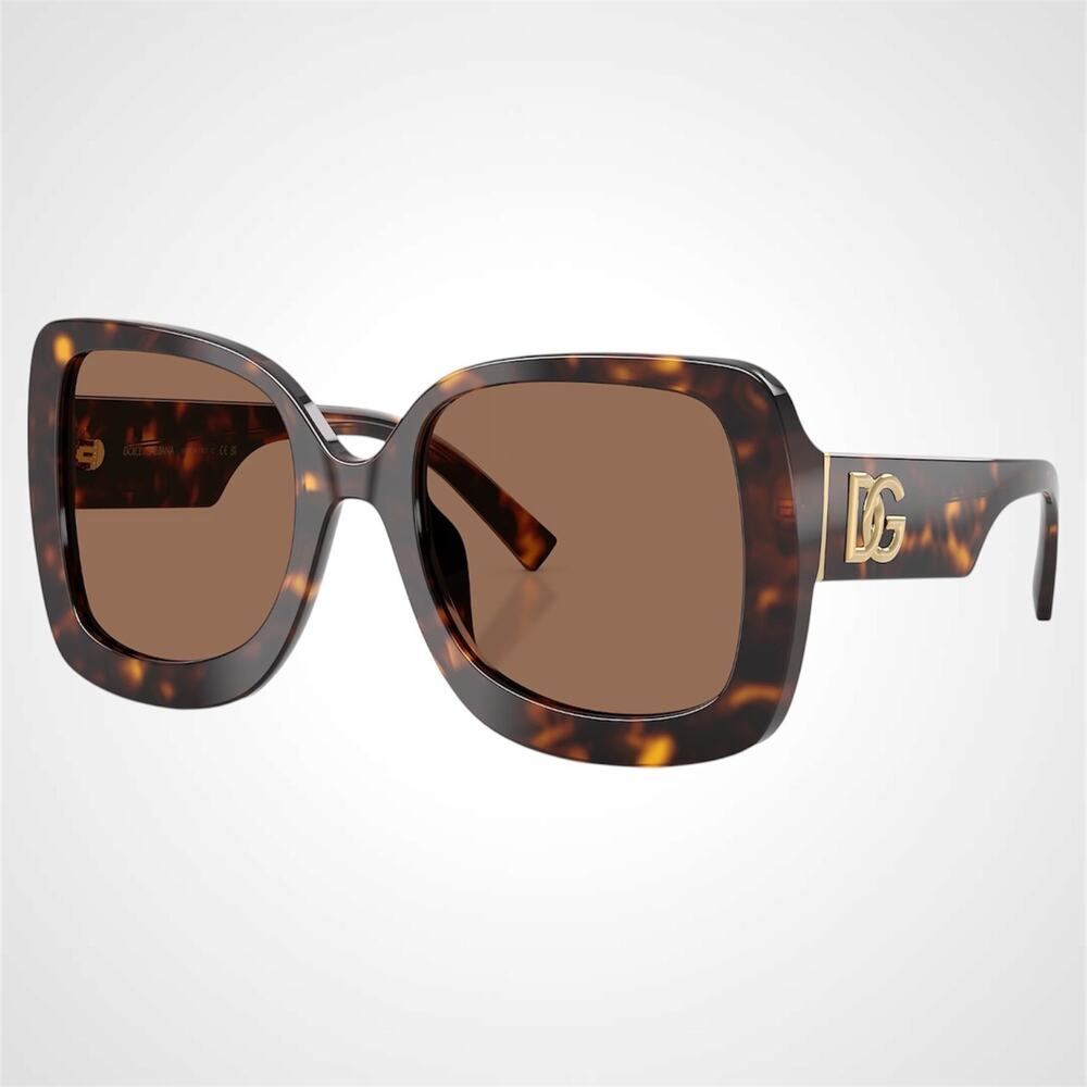 New Dolce & Gabbana Sunglasses Brown Havana Square Gold Metal DG Logo